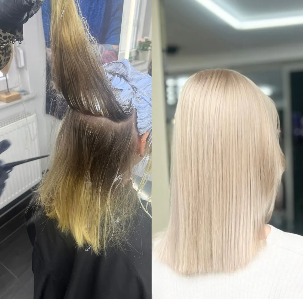 Öncesi-Sonrası: Kül sarısı orta uzunluk styling