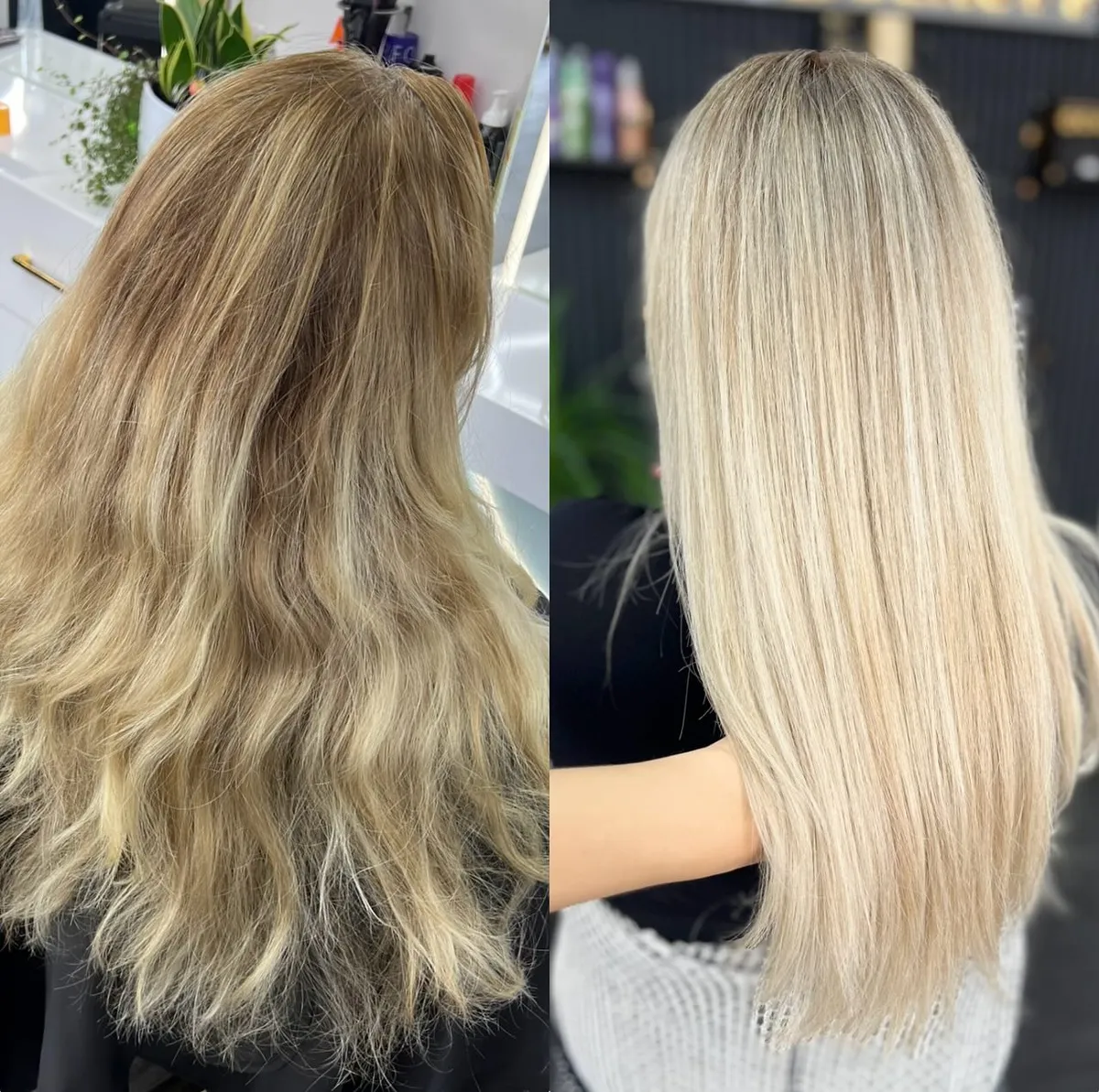 Öncesi-Sonrası: Sarı balayaj düz styling