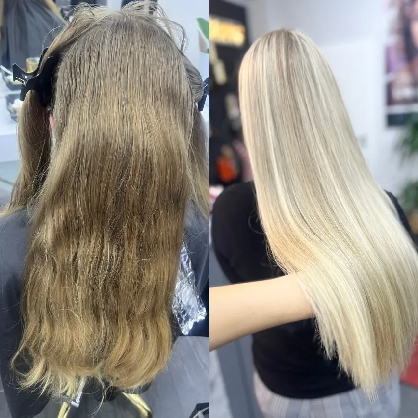 Öncesi-Sonrası: Uzun sarı saç düzleştirme