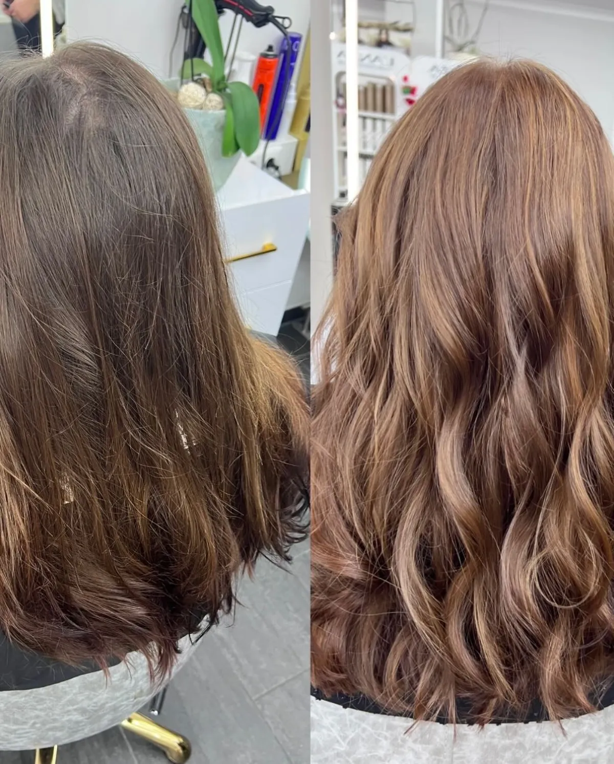 Öncesi-Sonrası: Hair and Beauty Hamm'da highlights ile kahverengi dalgalar